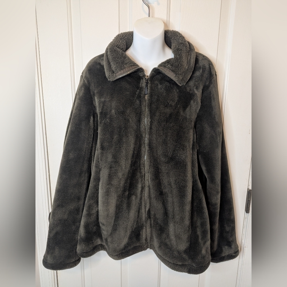 IDEOLOGY Dark Green FAUX FUR 2 POCKET ZIP FRONT Women's Jacket, Size XL
